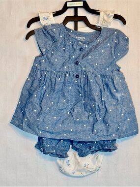 Carter's Blue Polka Dot Chambray Dress with Ruffle Bloomers